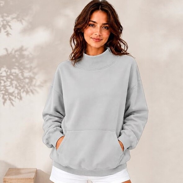 Women's Mock Neck Pullover Sweatshirt with Side Pockets