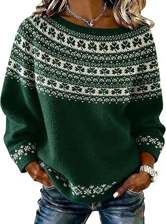 Women's Clover Print Crewneck Sweatshirt Casual Pullover