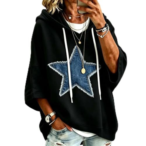 Women's Solid Color Star Print Casual Hoodie