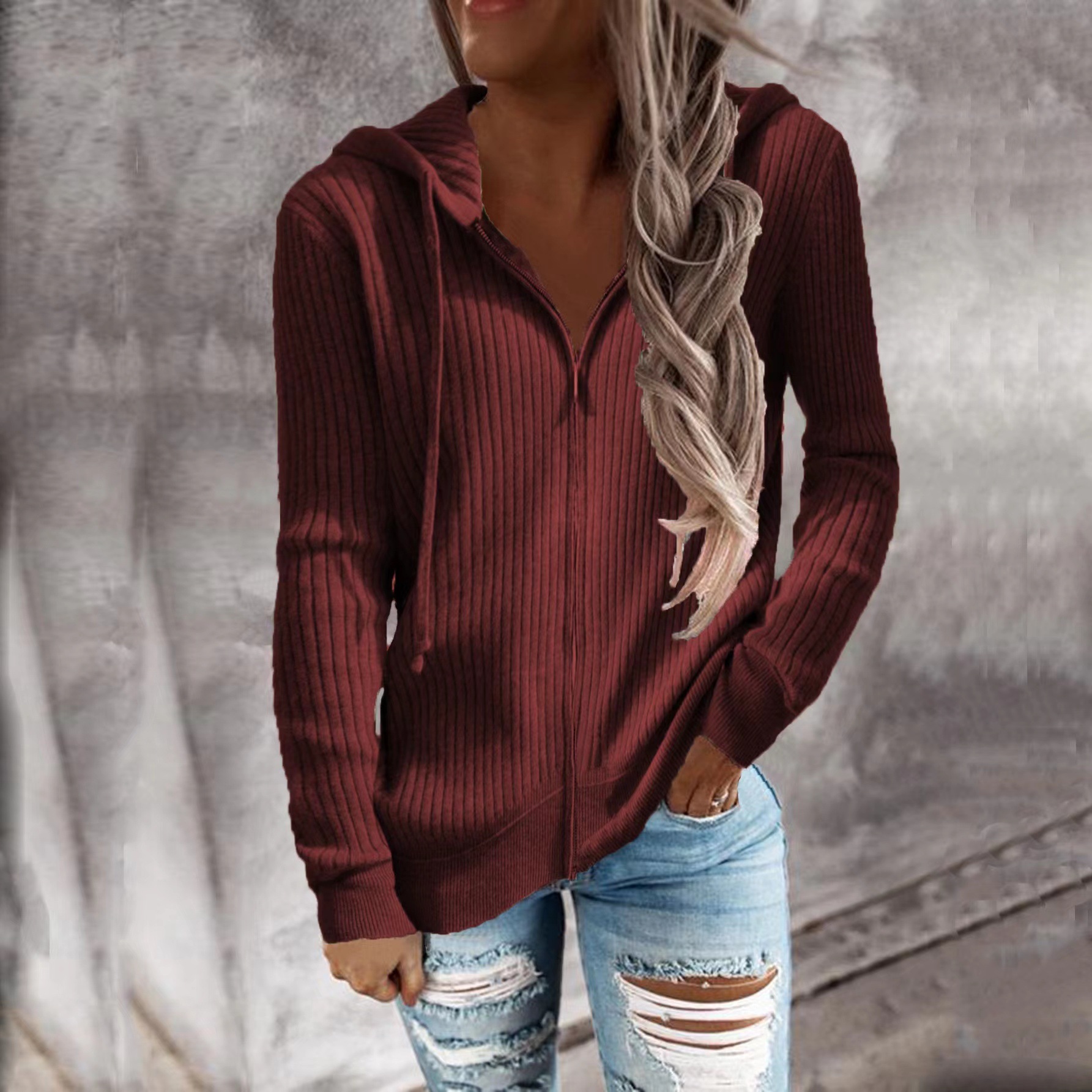 Women's Fleece-Lined Zip-Up Hoodie Long Sleeve Cardigan