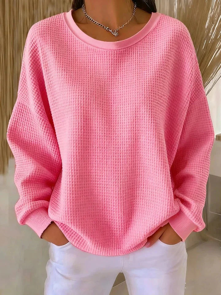 Women's Waffle Knit Crewneck Pullover Sweatshirt