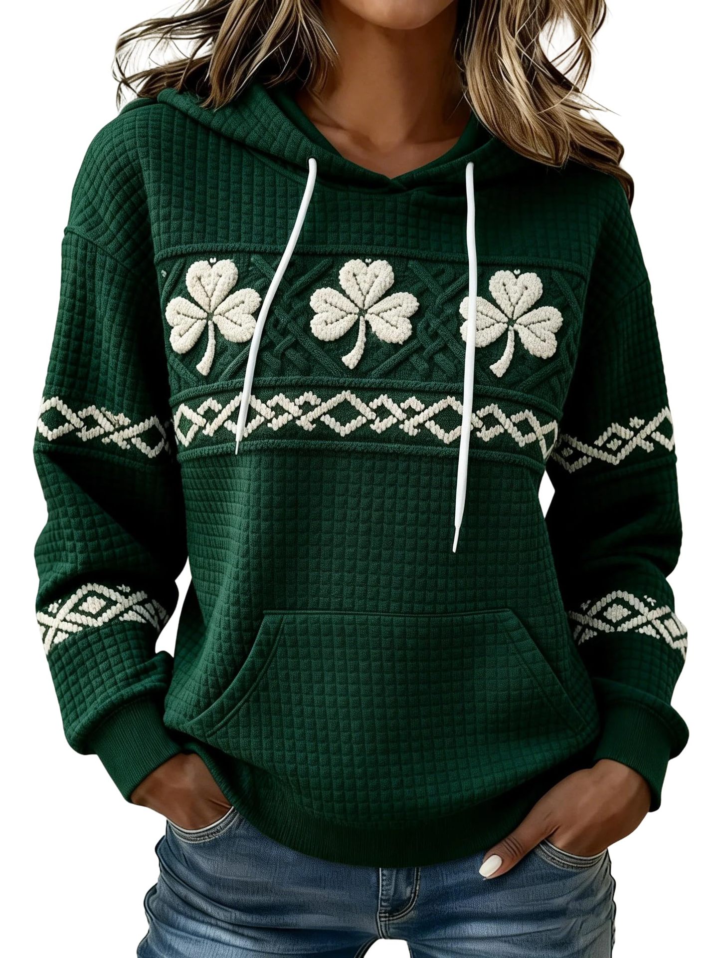 Women's Clover Cross Letter Print Hoodie