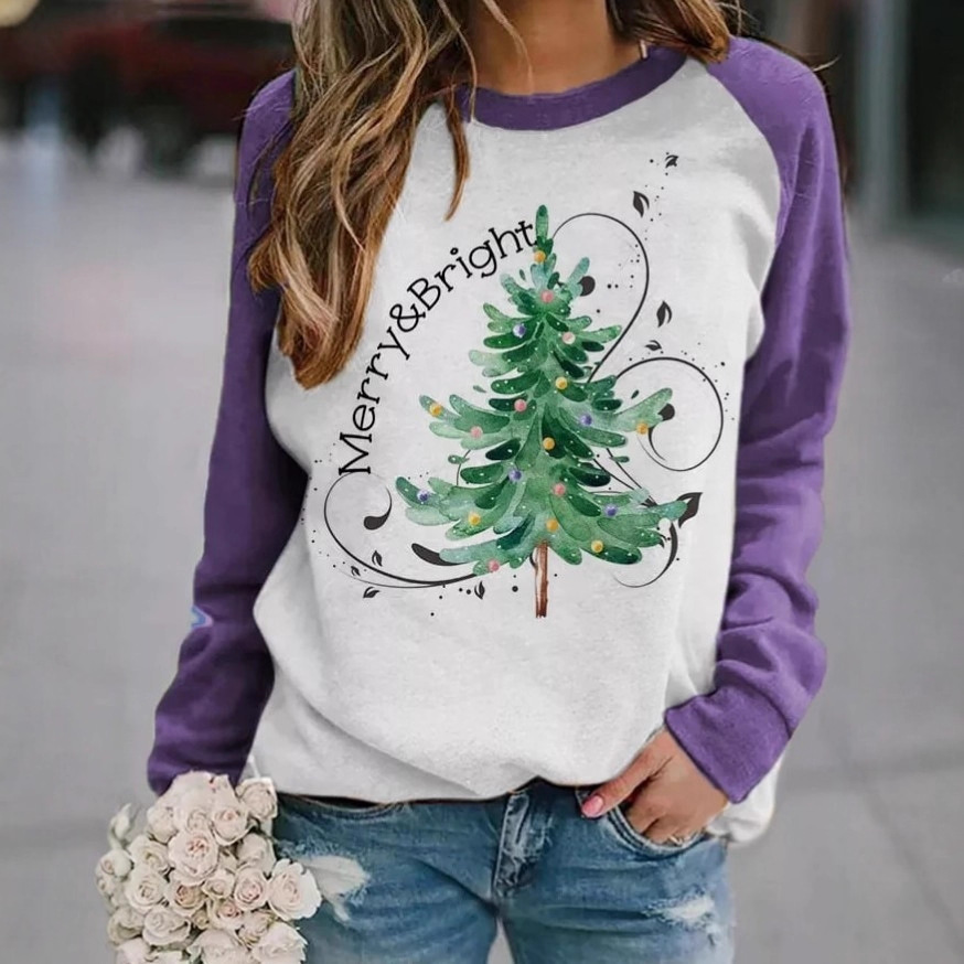 Women's Christmas Tree Letter Print Crewneck Sweatshirt