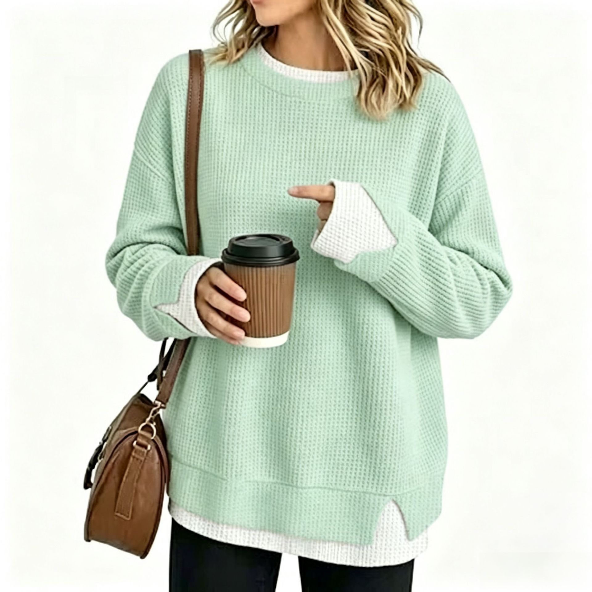 Women's Casual Loose Faux-Layer Long-Sleeve Sweatshirt