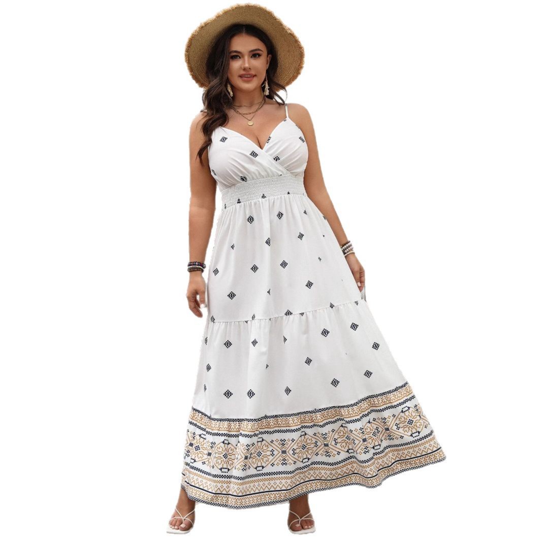 Floral Print V-Neck Sleeveless A-Line Midi Dress with Waist