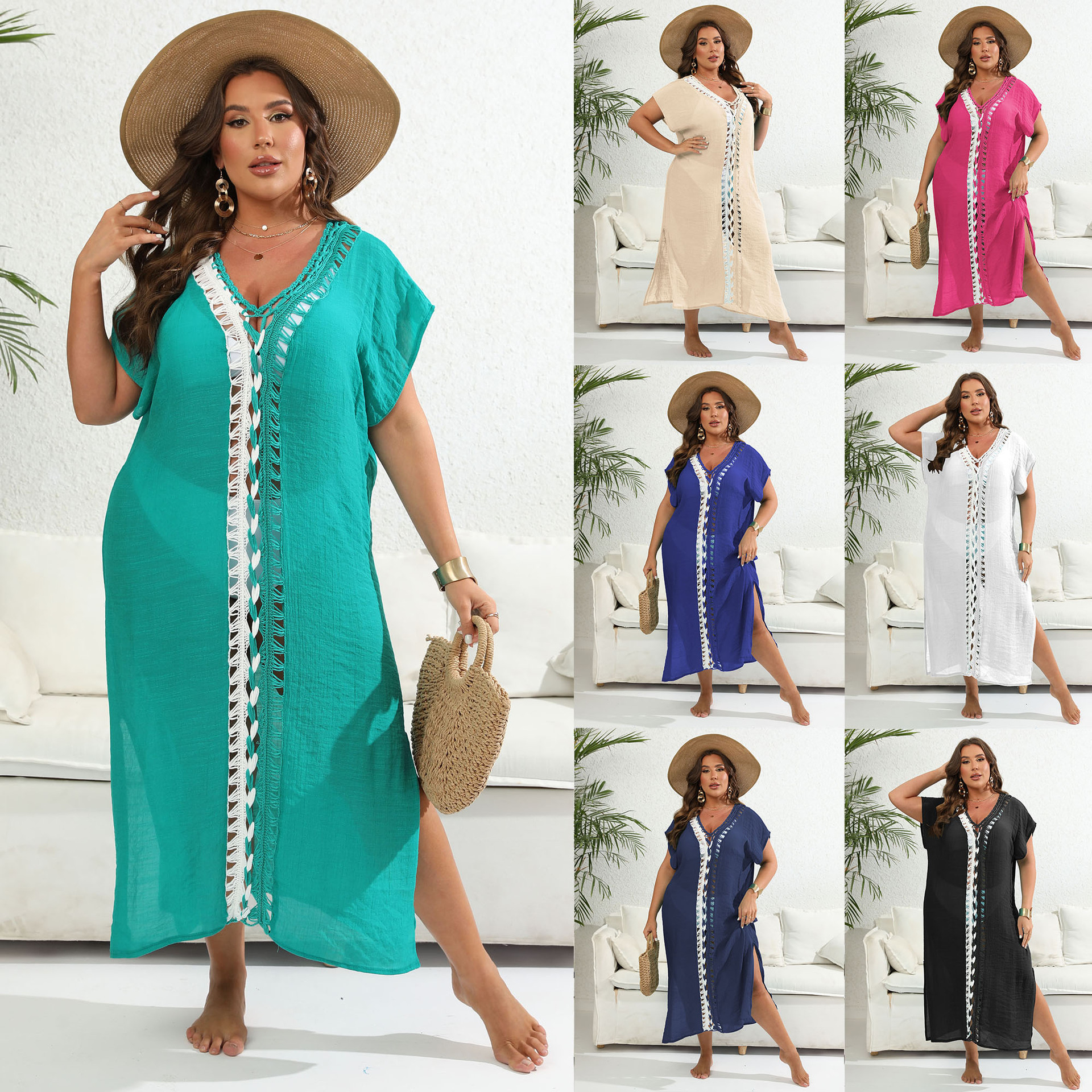 Women's Hand-Crochet Color-Block Beach Cover-Up Dress
