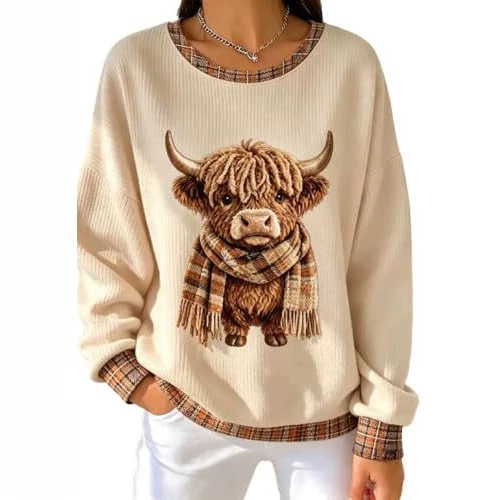 Women's Vintage Scarf Cow Print Sweatshirt