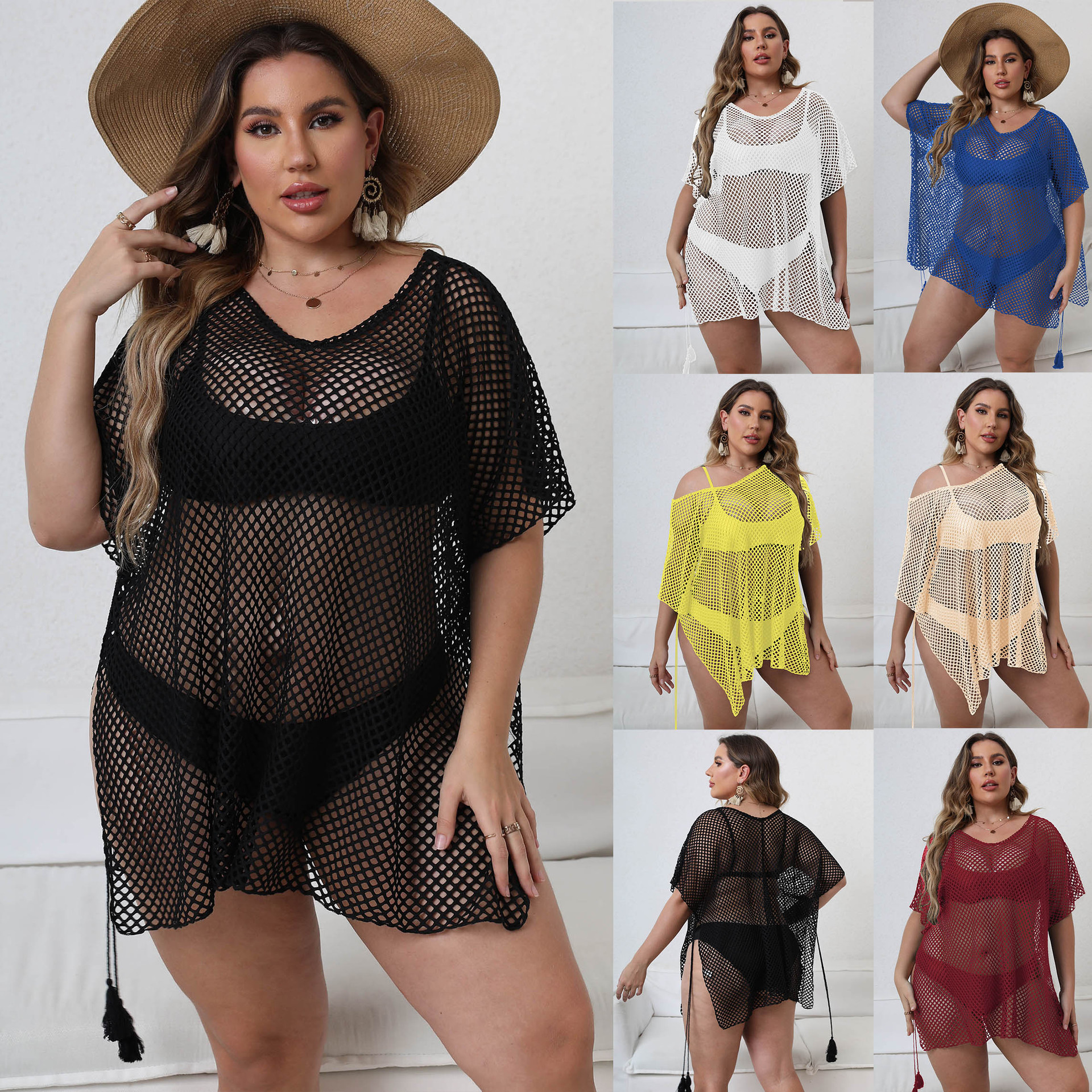 Women's Mesh Beach Cover-Up Loose Irregular Sheer Dress