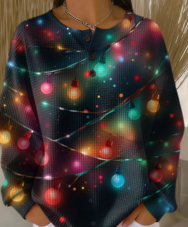 Women's Plaid Tree Floral Polka Dot Print Button Sweatshirt