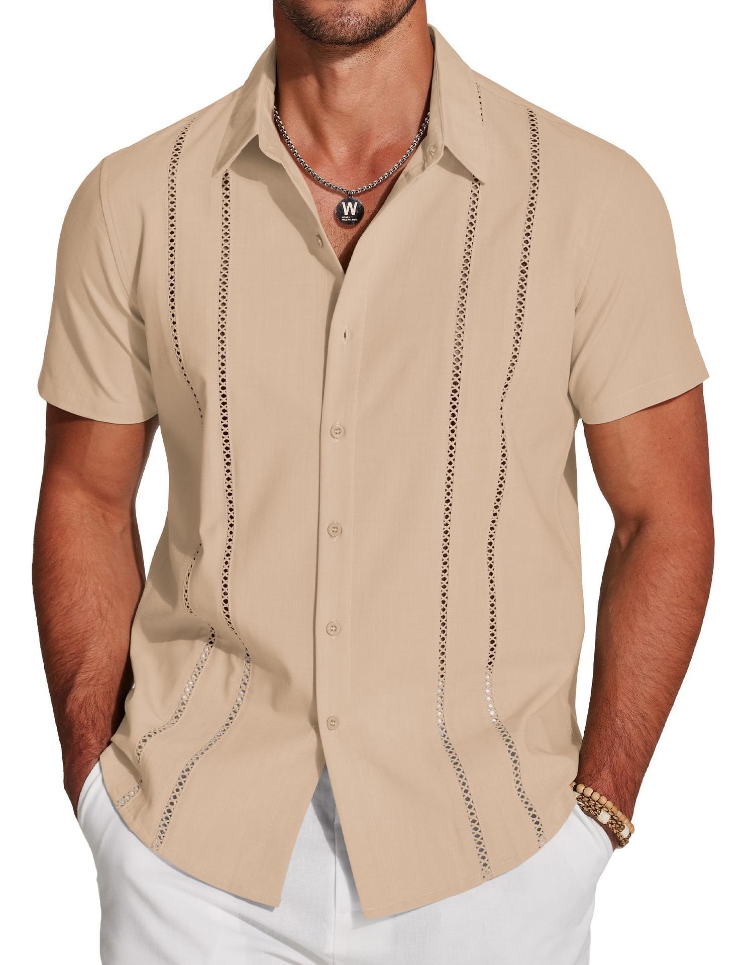 Men's Cuban Guayabera Shirt Short Sleeve Button Down Shirts-Comfort & Reliable