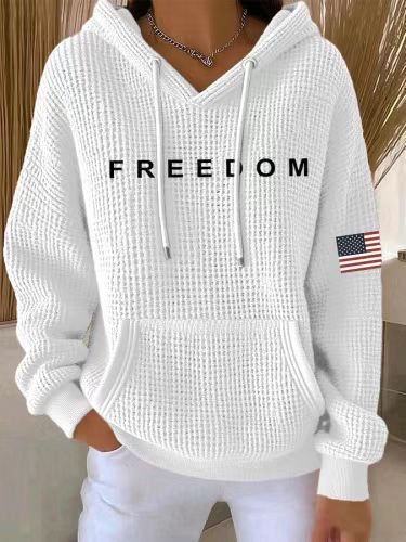 Women's Freedom Peace American Flag Print Hoodie