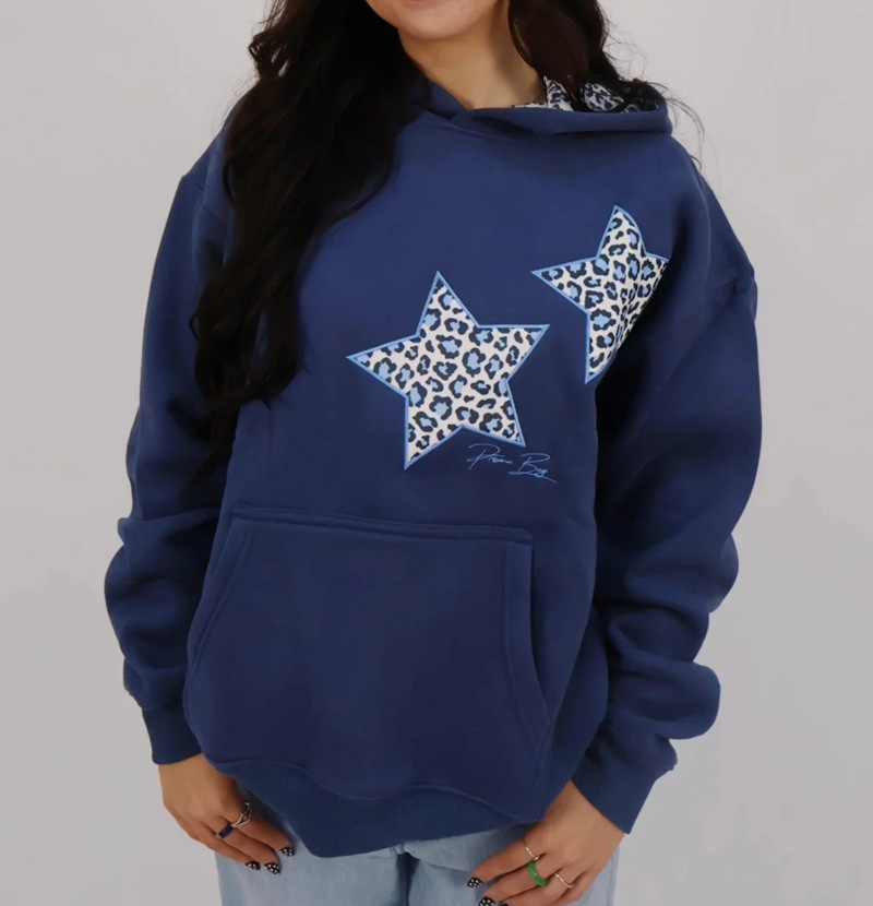 Star Embroidered Hooded Pullover Sweatshirt Women's Loose Casual