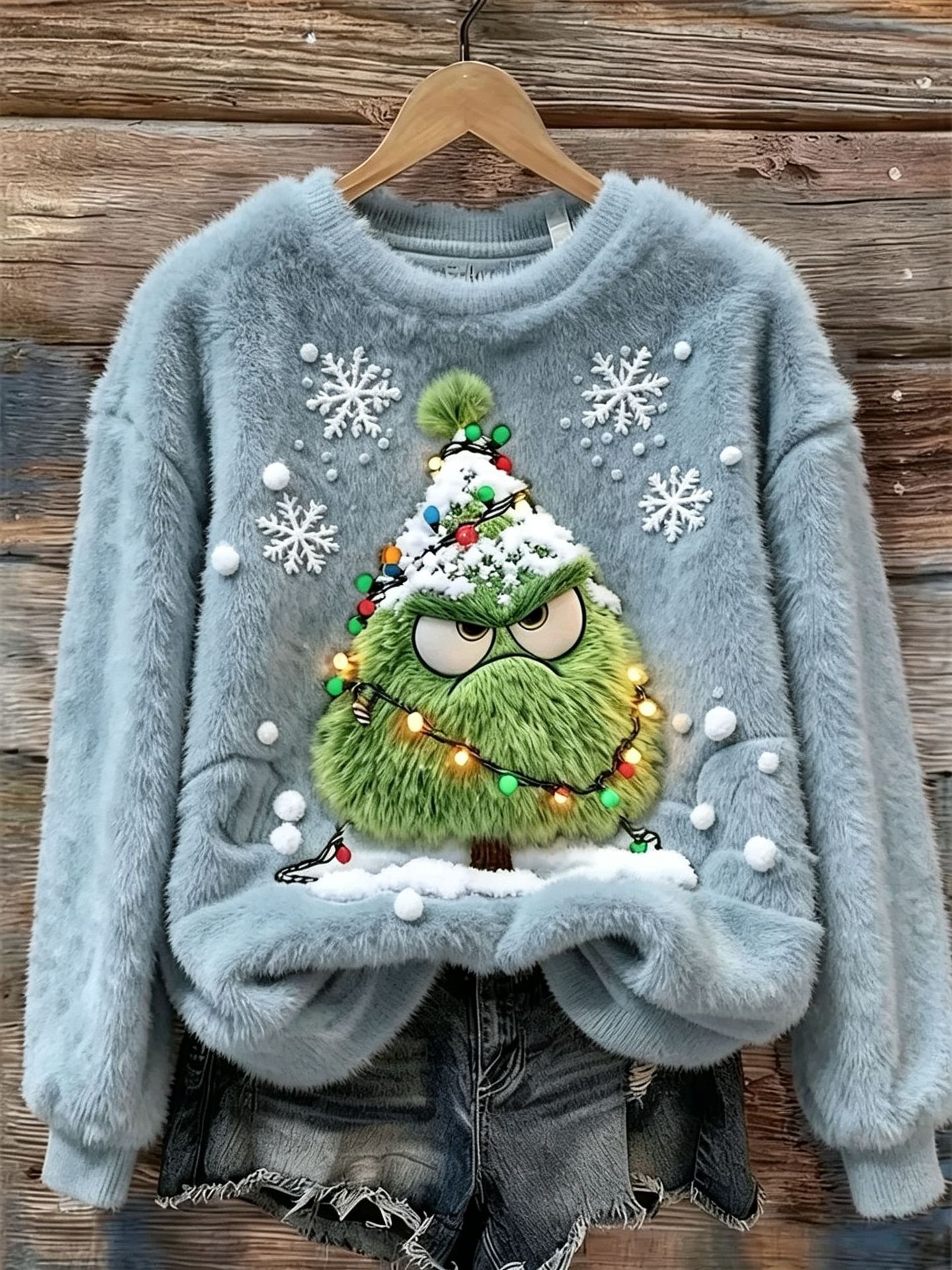Goblin Snowflake Print Long-Sleeve Pullover Fleece Sweatshirt