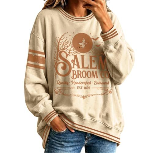 Halloween Letter Witch Print Crewneck Long-Sleeve Pullover Sweatshirt