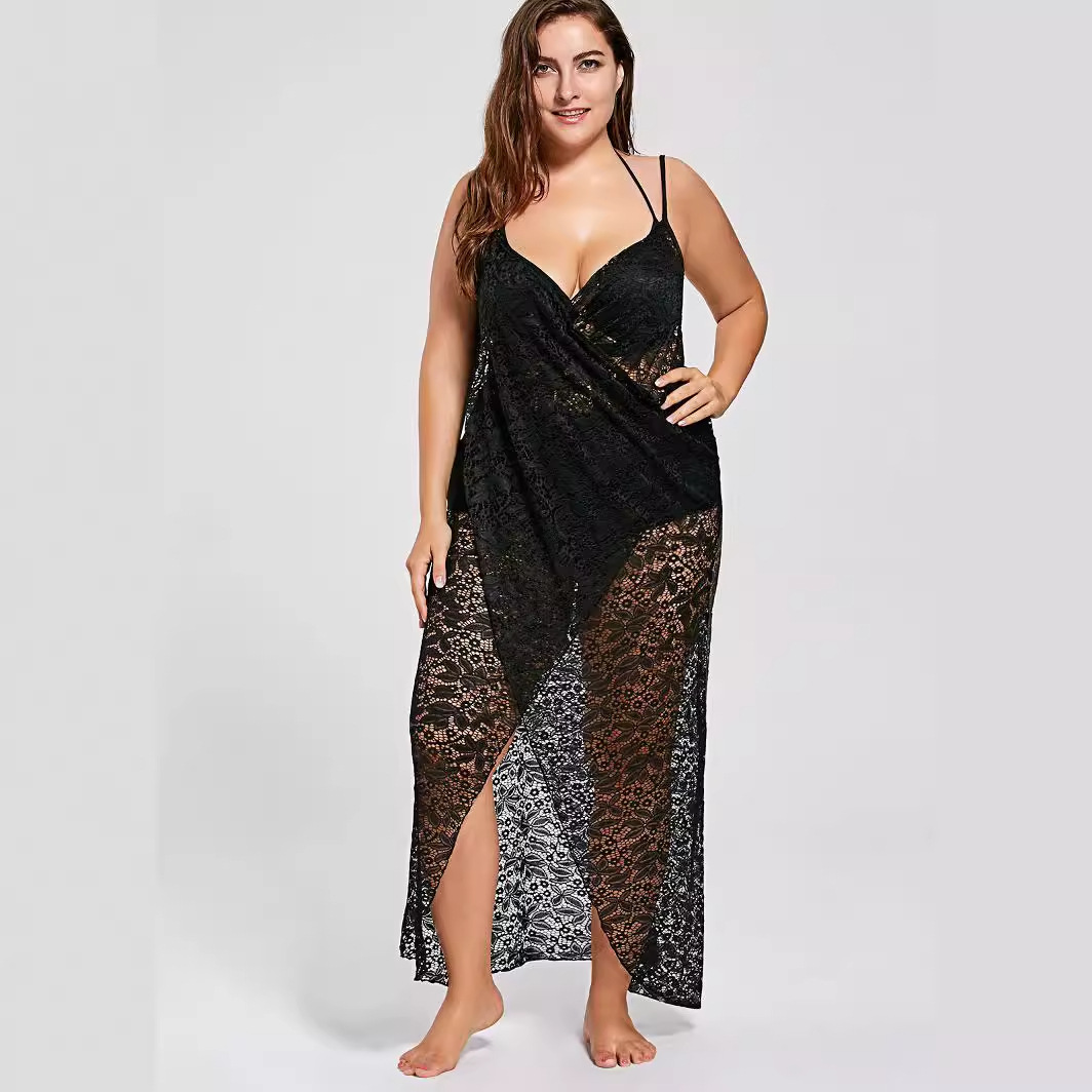 Black Lace Sheer Cover-Up Beach Dress Sun Protection Multi-Way Shawl