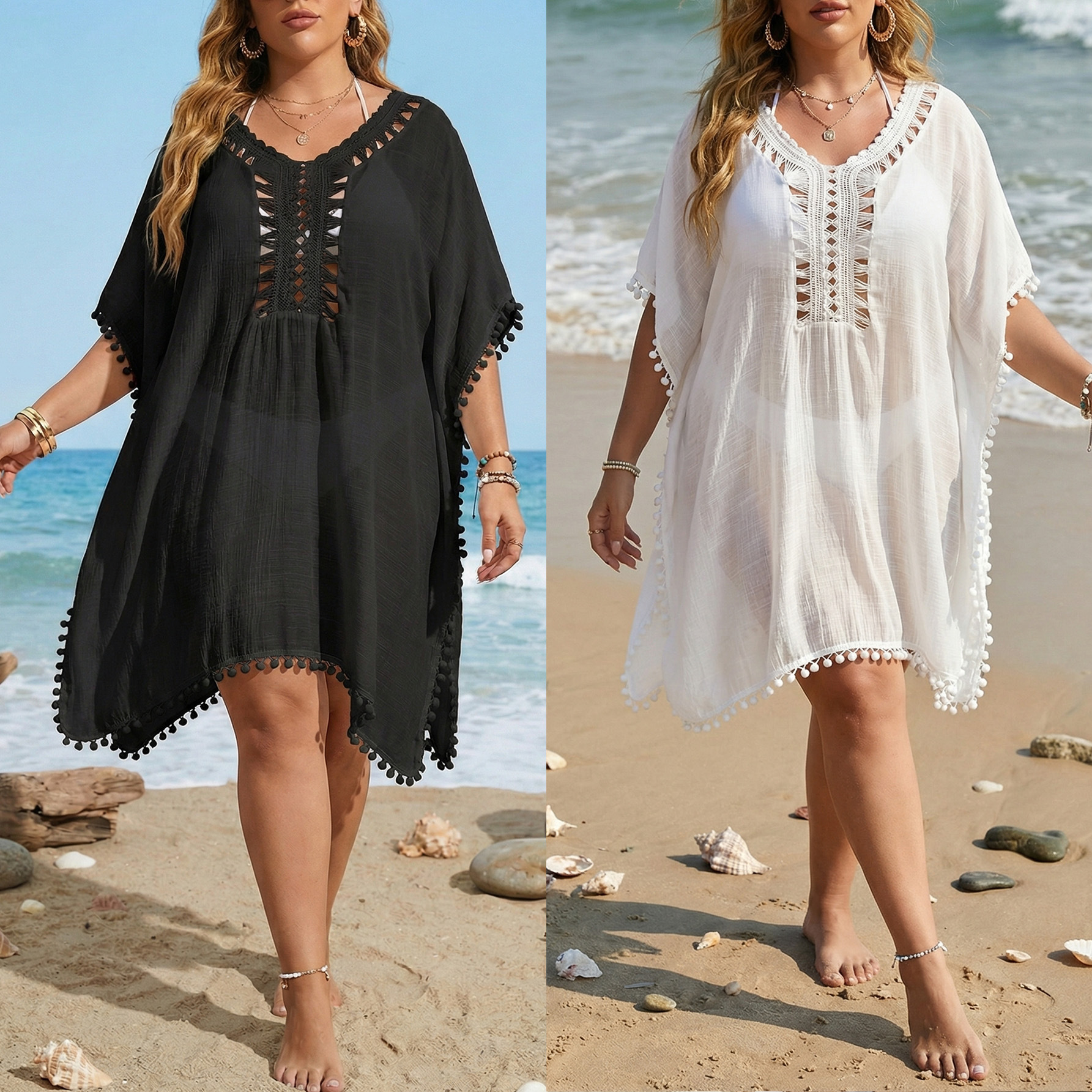 Women's Hand-Crochet Spliced Slit Beach Cover-Up Dress