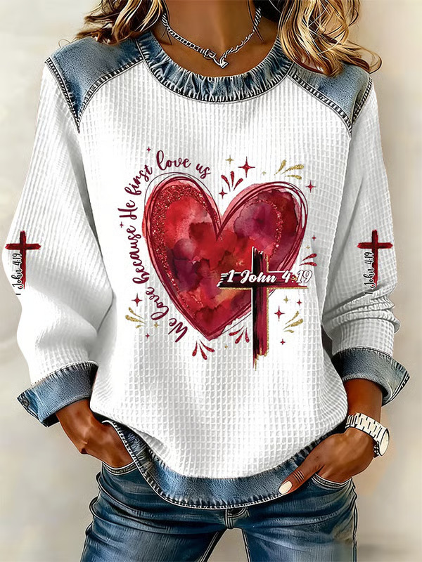 Women's Heart Cross Letter Print Crewneck Sweatshirt