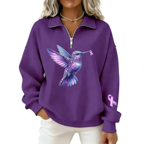 Lark Ribbon Print Half-Zip Hoodie for Women