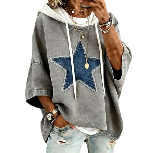 Women's Solid Color Star Print Casual Hoodie