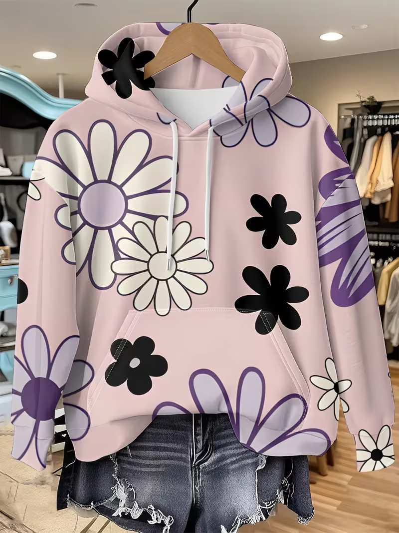 Women's Daisy Floral Print Casual Hoodie