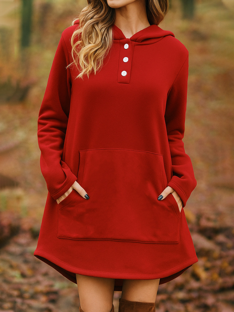 Casual Loose Solid Color Long Sleeve Pocket Pullover Hoodie