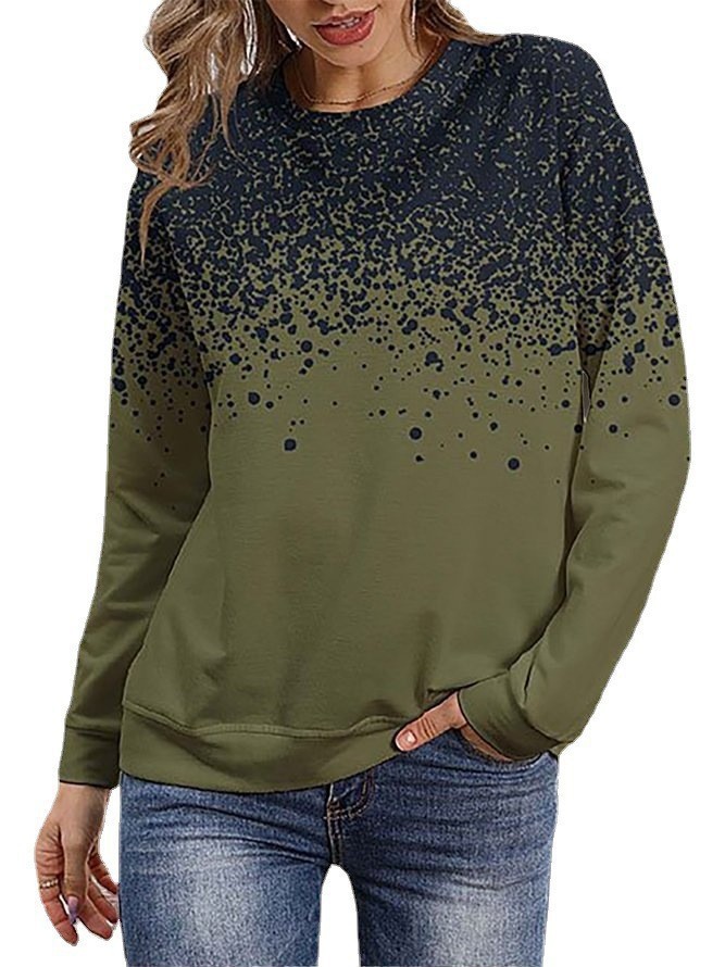 Women's Long Sleeve Loose Crewneck Ink Dot Print Sweatshirt