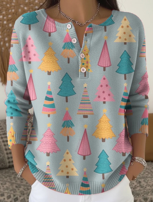 Women's Forest Crow Snowflake Print Button Sweatshirt
