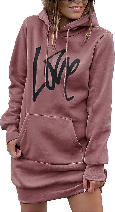 Hooded Midi Sweatshirt Dress with Lace-Up Detail