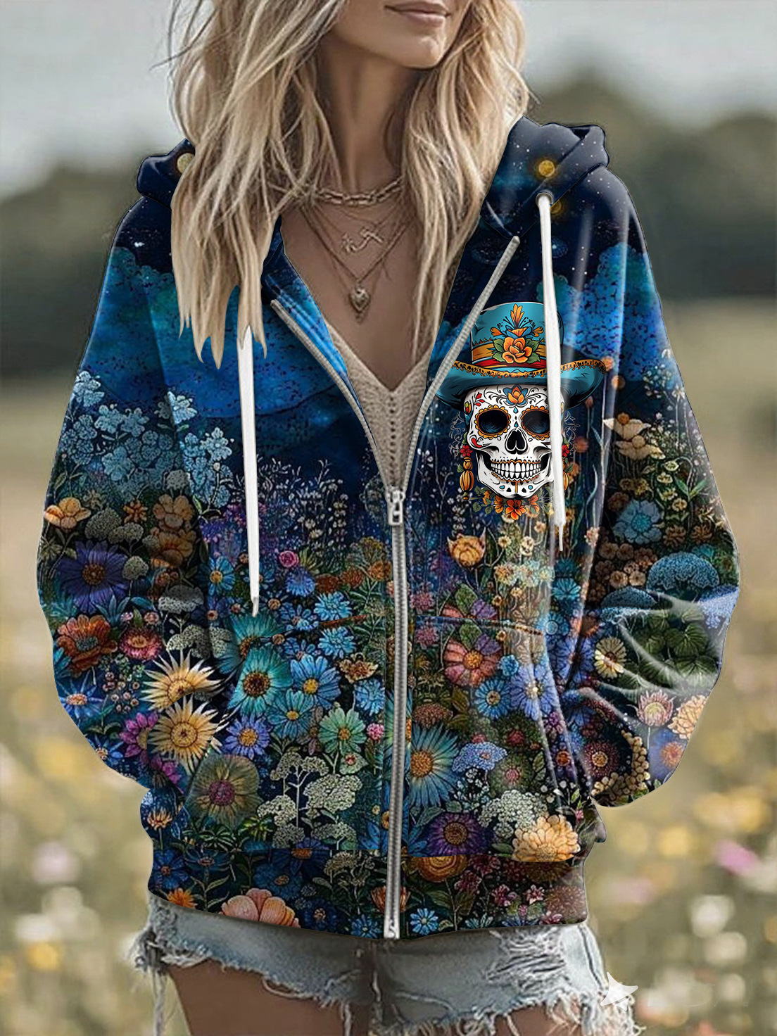 Women's Animal Skull Letter Plaid Print Hoodie