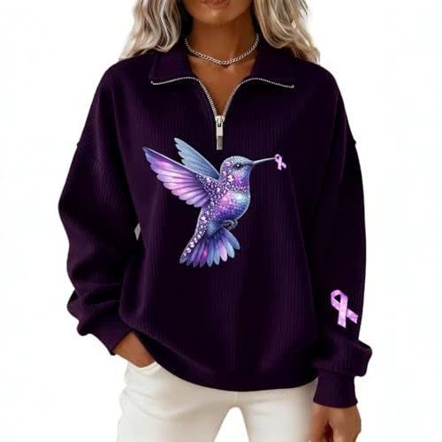 Lark Ribbon Print Half-Zip Hoodie for Women