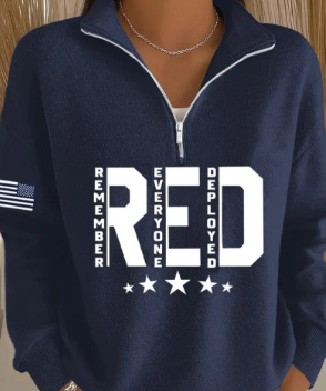 USA Red Print Women's Half-Zip Sweatshirt