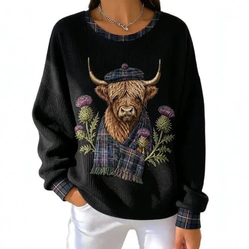 Women's Retro Floral Bull Head Print Sweatshirt