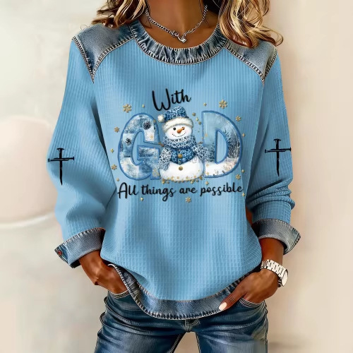 Women's Pig Snowman Elephant Letter Print Crewneck Sweatshirt