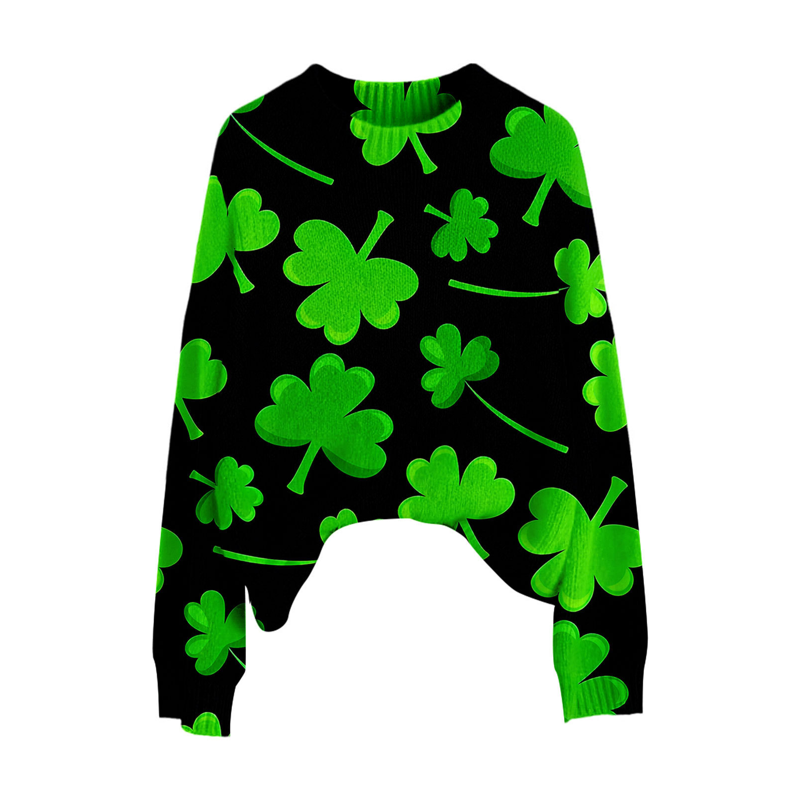 Lucky Clover Print Crewneck Sweatshirt for Women Casual Pullover