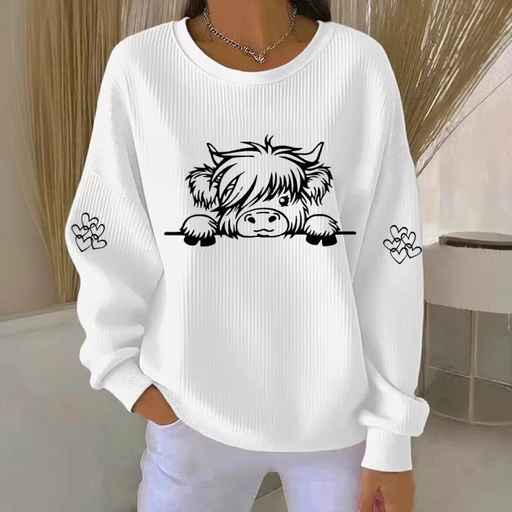 Women's Bull Head Print Crewneck Sweatshirt Casual Pullover