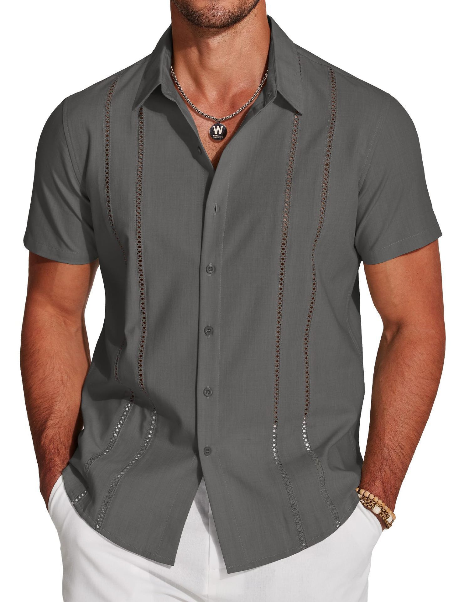 Men's Cuban Guayabera Shirt Short Sleeve Button Down Shirts-Comfort & Reliable