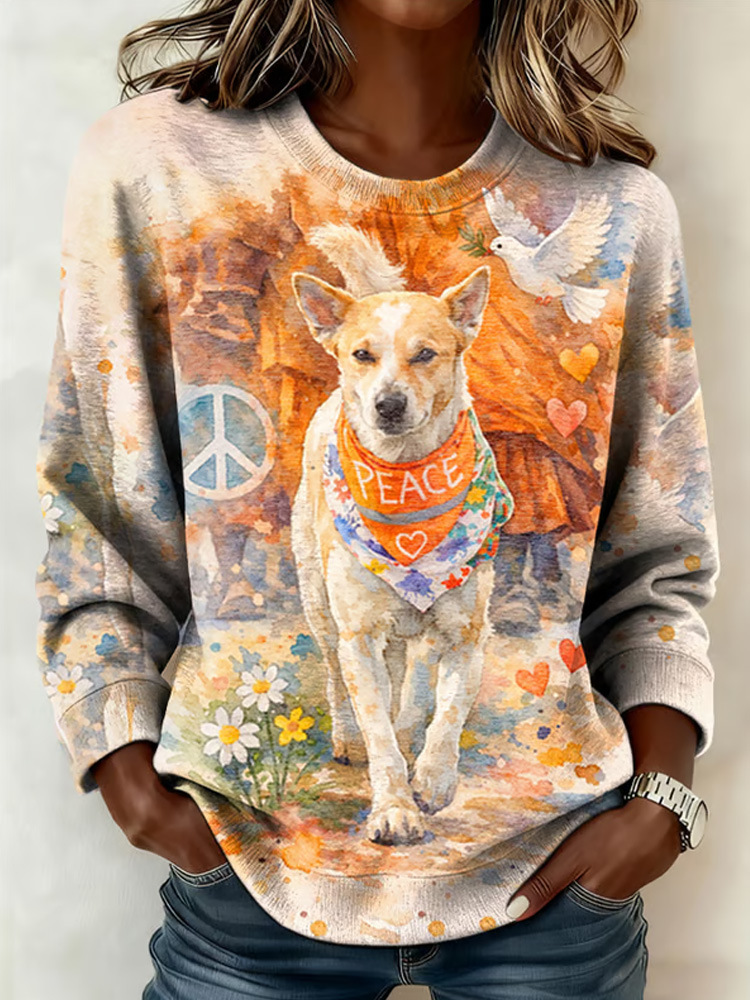 Women's Light and Peace Walking Print Crewneck Sweatshirt