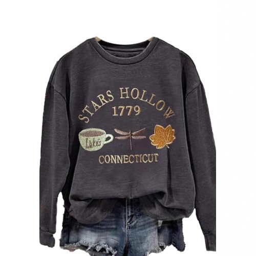 Women's Coffee Dragonfly Maple Leaf Letter Print Crewneck Sweatshirt
