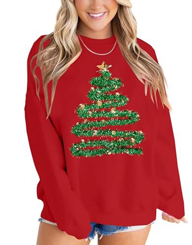 Women's Ribbon Bow Christmas Tree Print Crewneck Sweatshirt