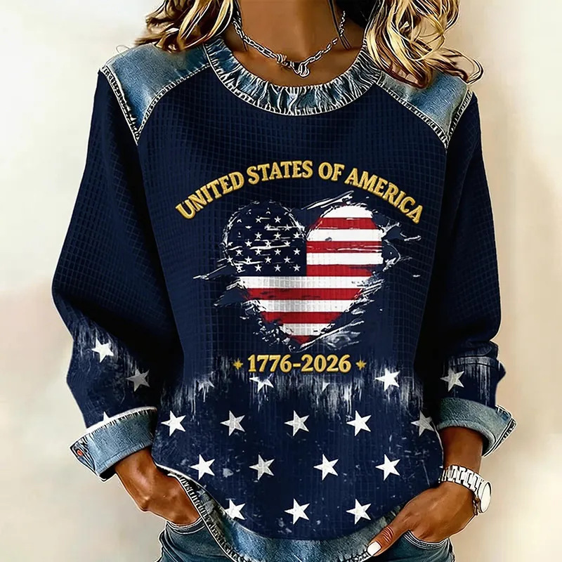 Women's Heart USA Letter Star Print Sweatshirt