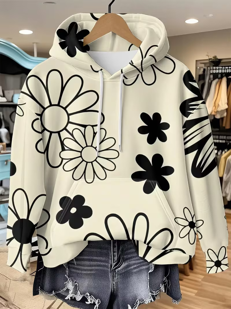 Women's Daisy Floral Print Casual Hoodie