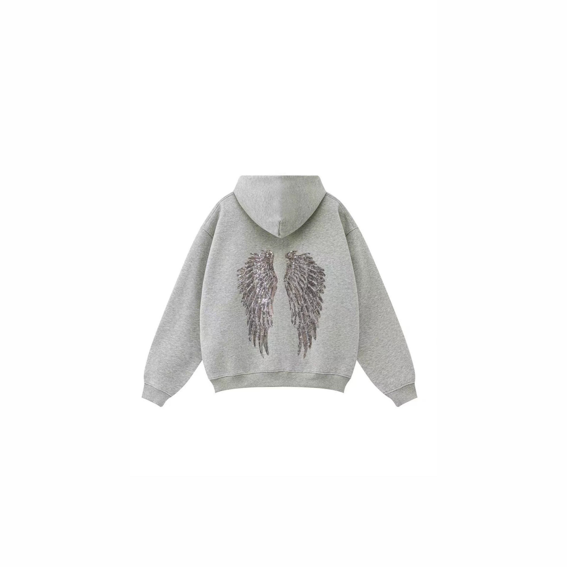 Women's Sequin Back Hooded Zip-Up Sweatshirt Jacket