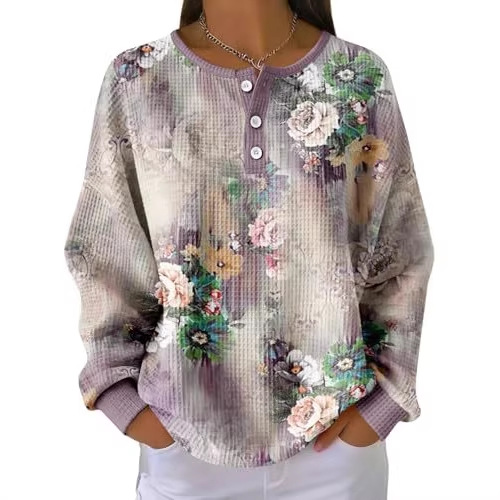 Women's Floral Branch Print Button Sweatshirt