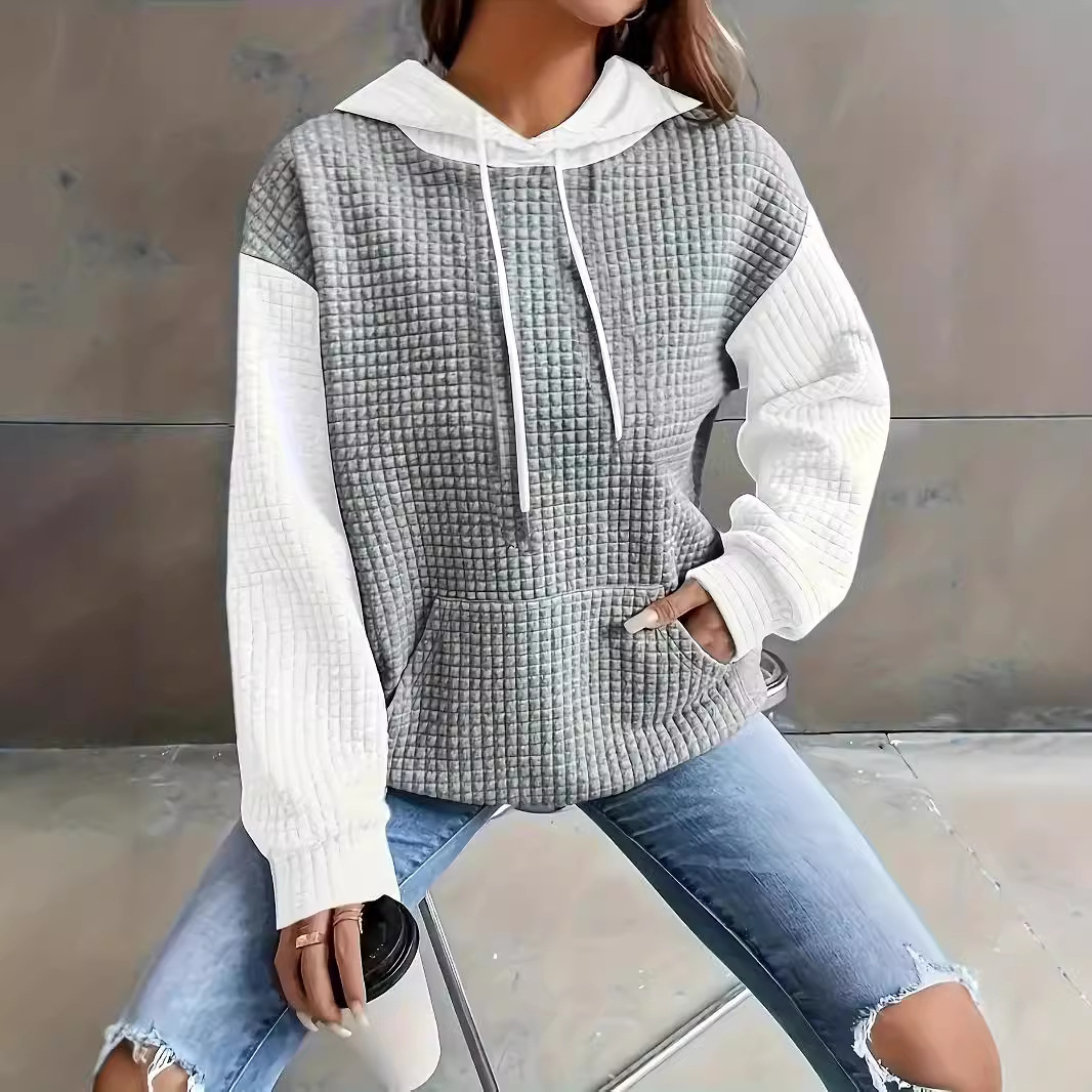 Color Block Patchwork Pullover Hoodie for Women