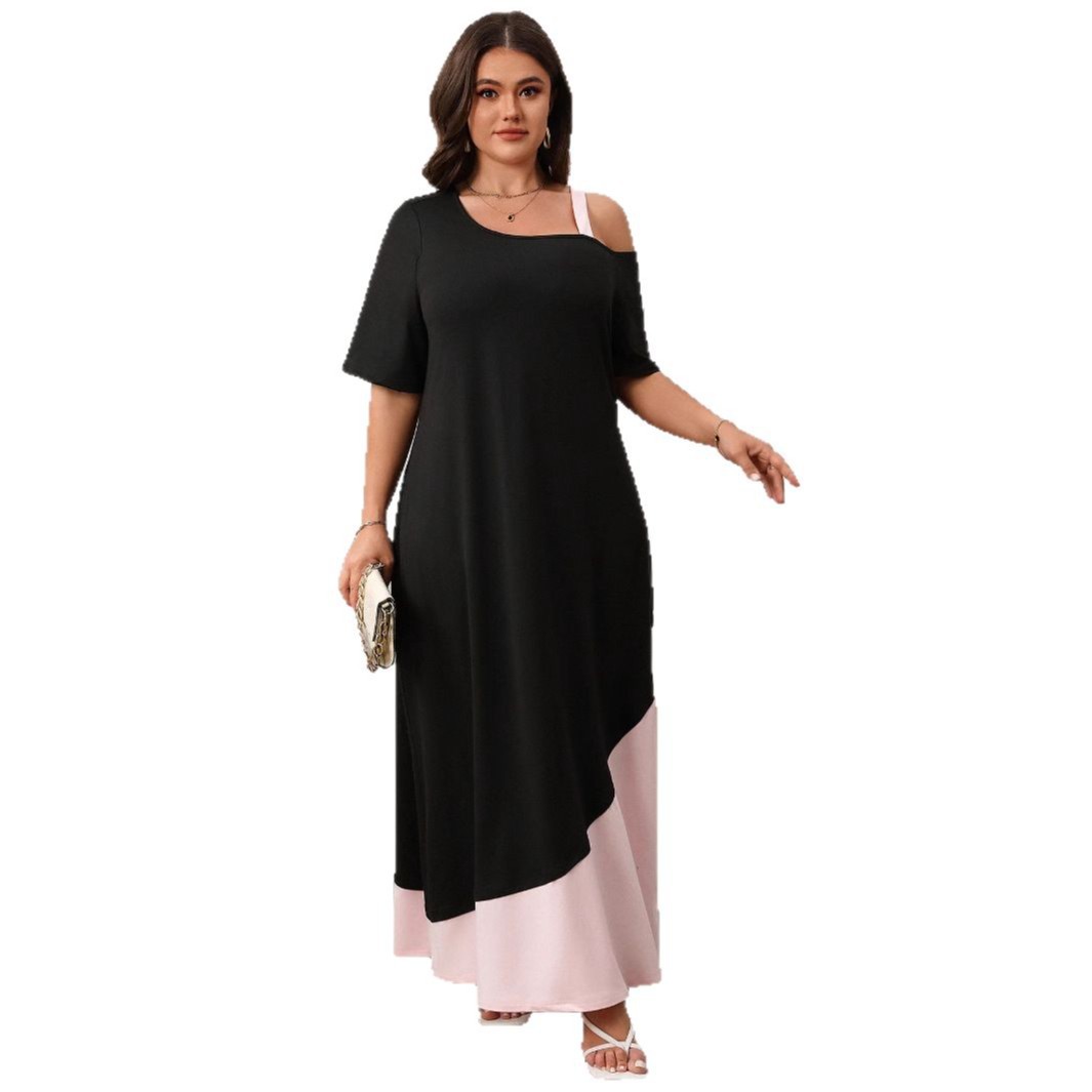 Women's Color-Block Spliced Cami Short-Sleeve A-Line Dress