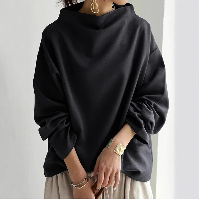 Women's Loose Fit Mock Neck Long Sleeve Top