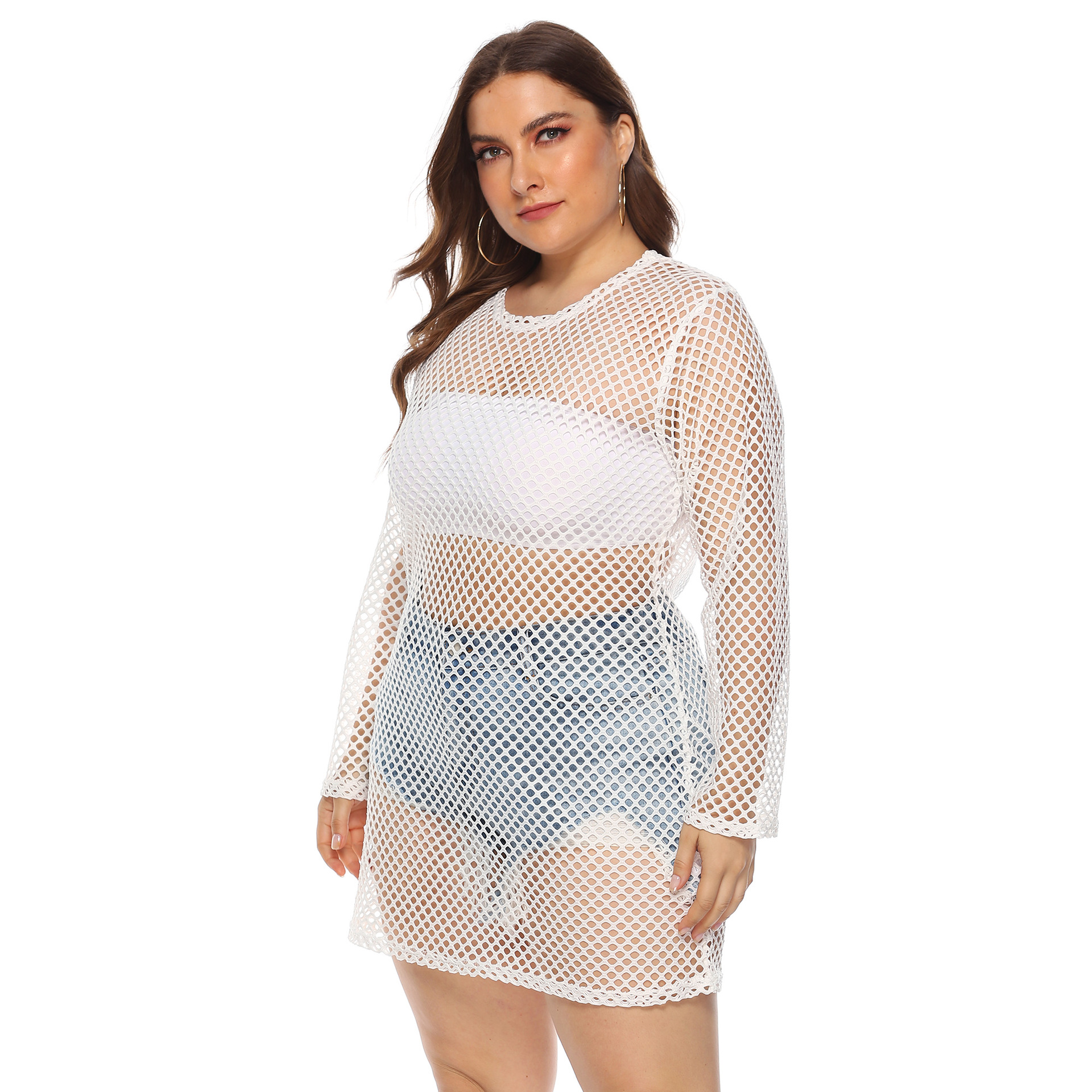 Women's Sheer Mesh Hollow-Out Beach Bikini Cover-Up Dress