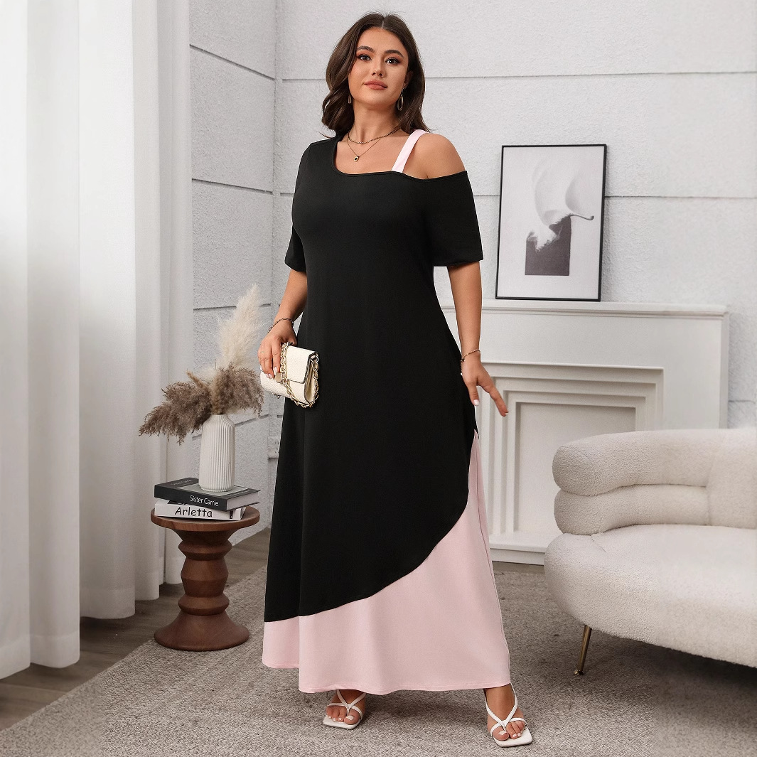 Women's Color-Block Spliced Cami Short-Sleeve A-Line Dress