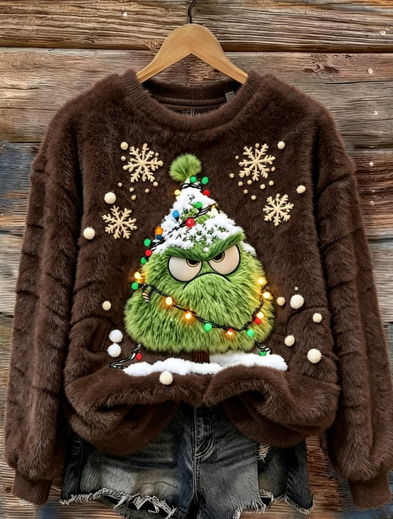 Goblin Snowflake Print Long-Sleeve Pullover Fleece Sweatshirt