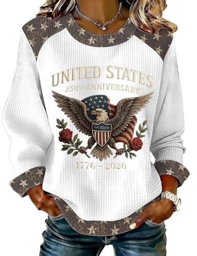 Women's Eagle American Flag Print Crewneck Sweatshirt